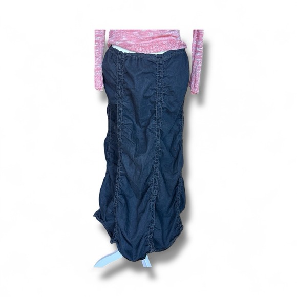 XCVI Women's Plus 2X Black Cotton Midi Skirt Ruched Drawstring Boho Y2K - Picture 2 of 11